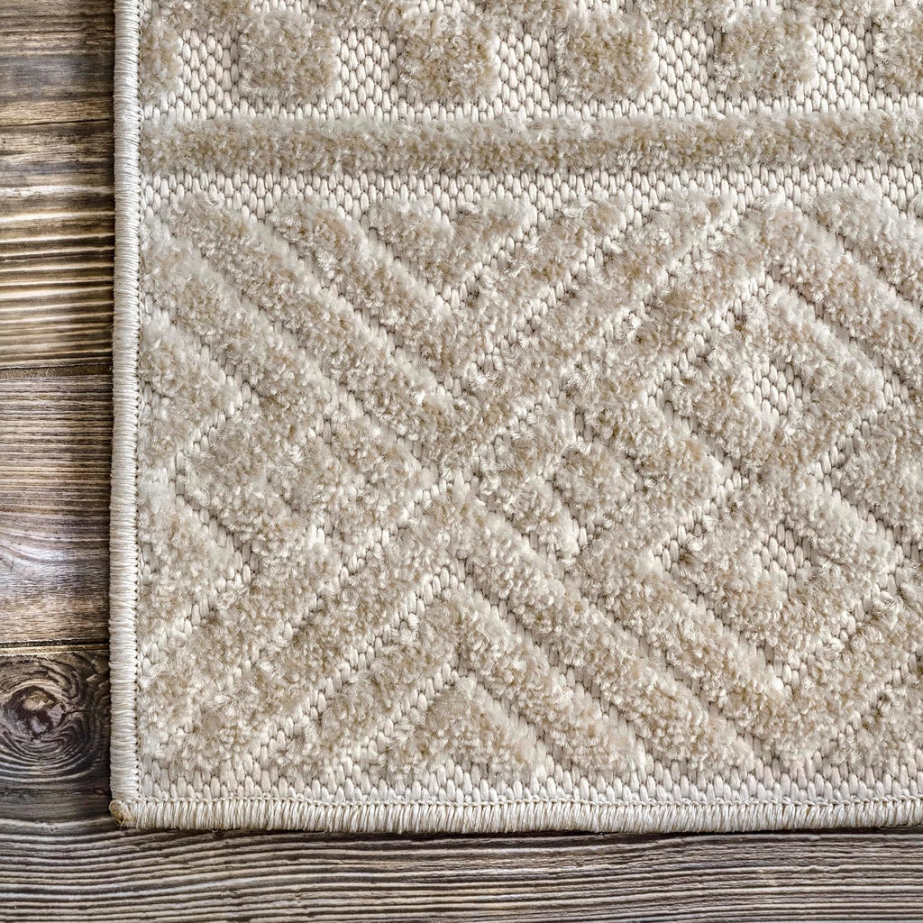 Kamryn Beige Geometric Power Loomed Indoor/Outdoor Area Rug