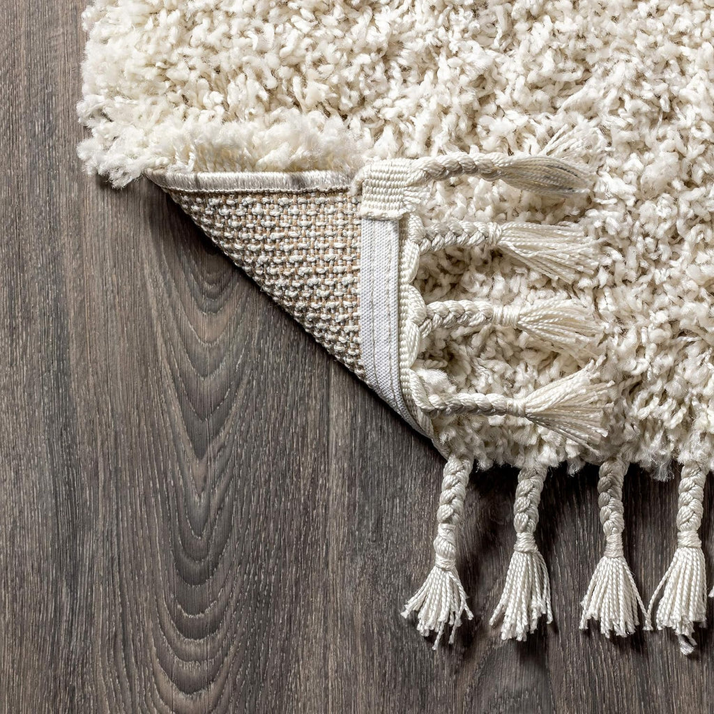 Mercer Shag Plush Tassel Cream Indoor Area Rug, Contemporary, Modern, Easy-Cleaning, Pet Friendly