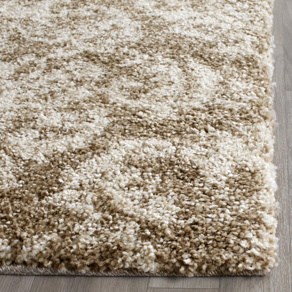 Florida Shag Collection Area Rug - 4' Square, Beige & Cream, Damask Design, Non-Shedding & Easy Care, 1.2-inch Thick