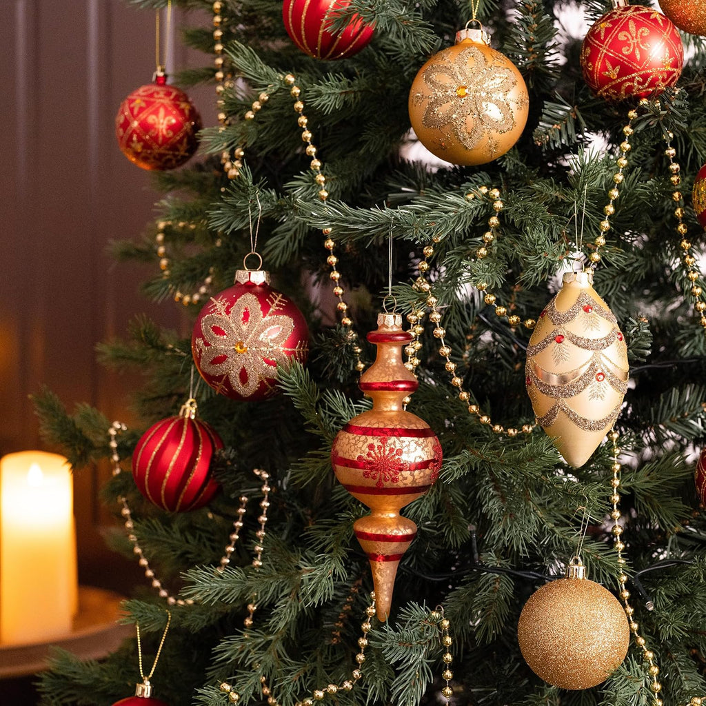 Glass Christmas Ornaments Set, 10ct Red and Gold Mercury Blown Glass Christmas Tree Ball,Christmas Nativity Figurines