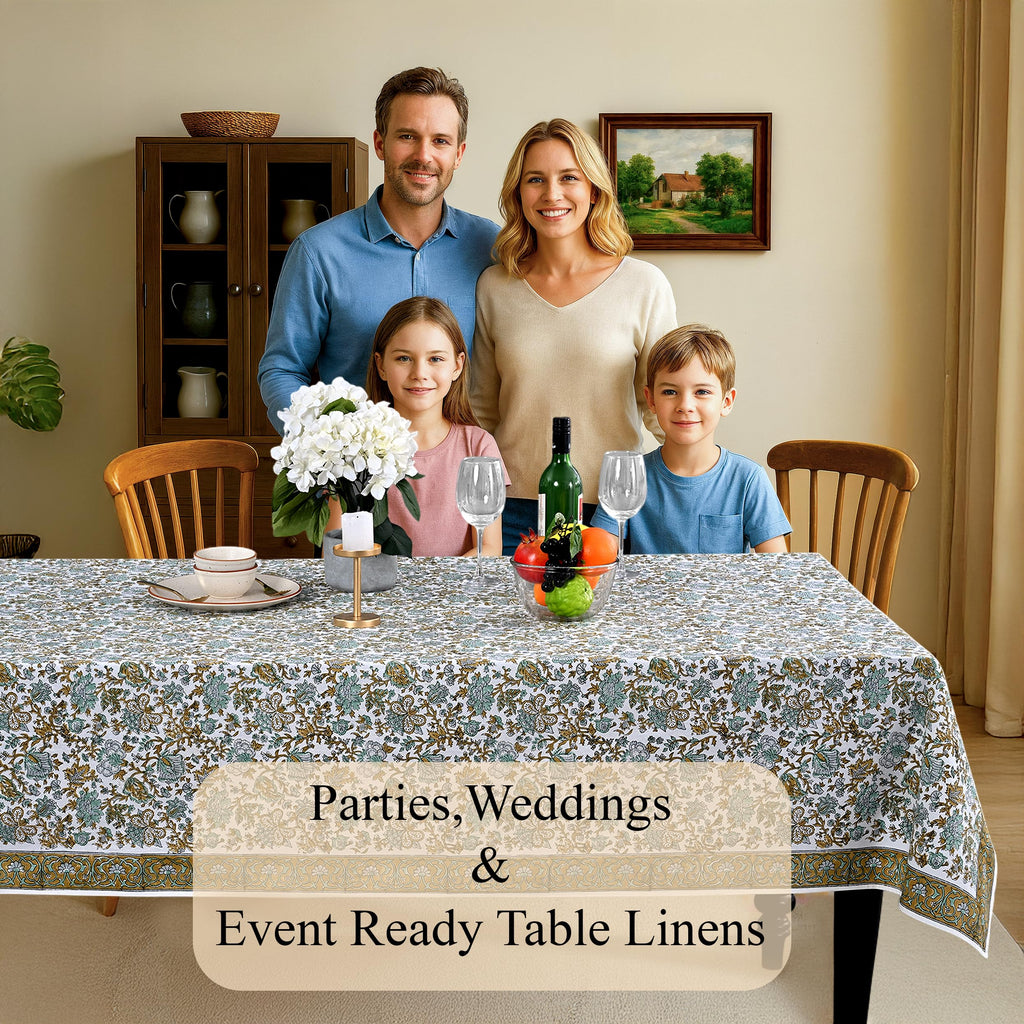 CPC Harvest Bloom Block Print 100% Cotton Square Tablecloth 60x60 Inch
