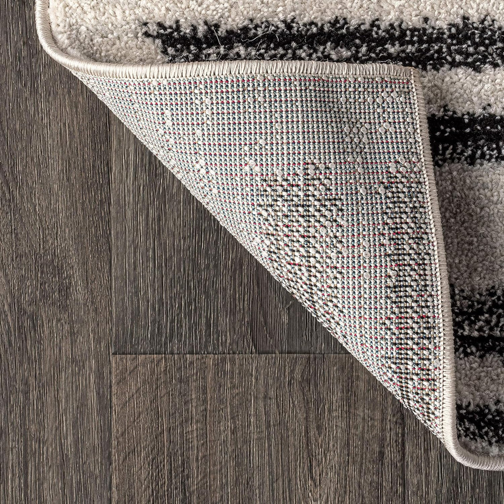 Khalil Modern Berber Stripe Cream/Black Area Rug, 12x15, Contemporary, Bohemian, Easy-Cleaning