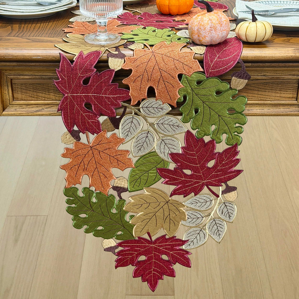 Fall Table Runner 72inches Long, Harvest Embroidered Thanksgiving Autumn Maple Leaves Table Runner 13x72 inch for
