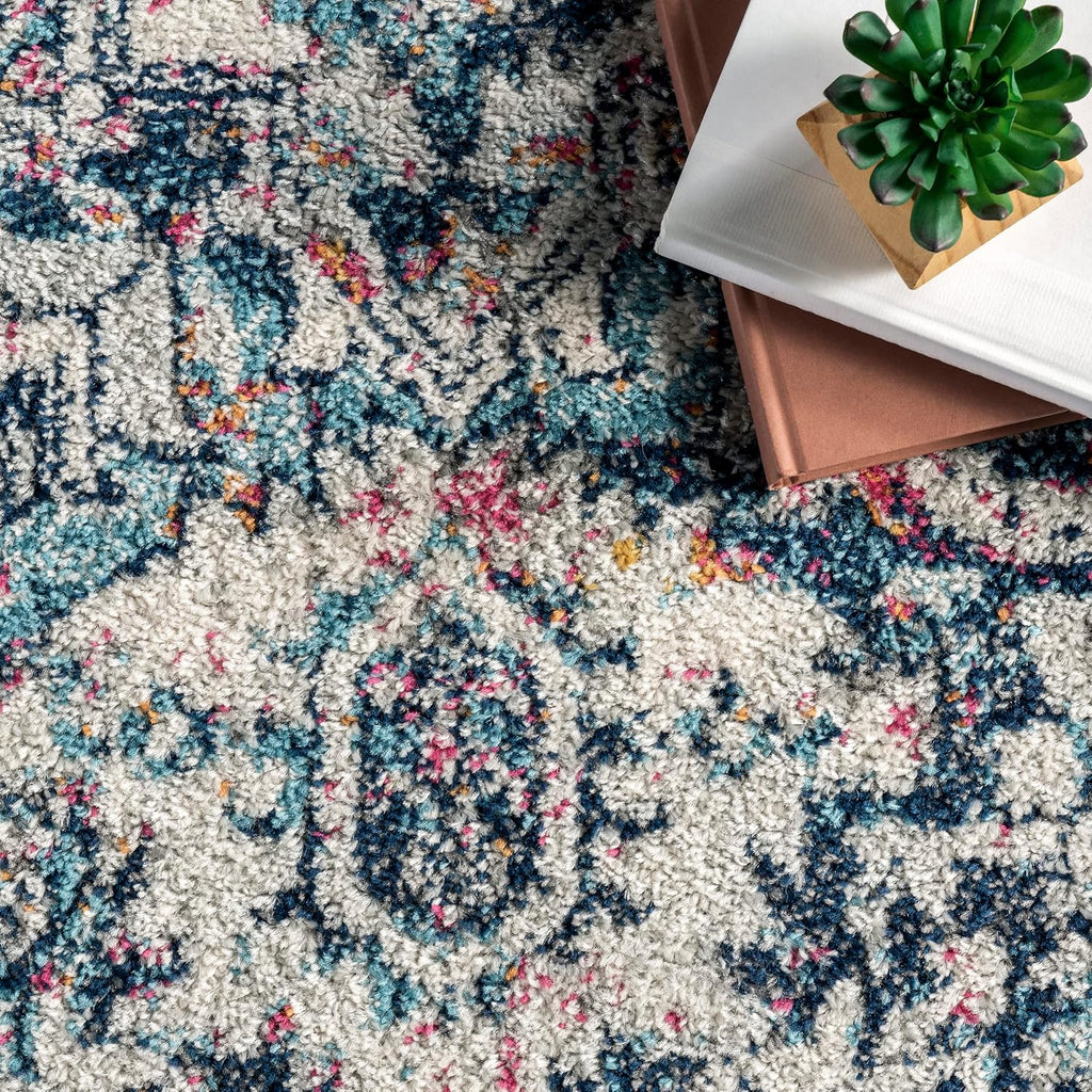 Lilah Blue Medallion Power Loomed Area Rug