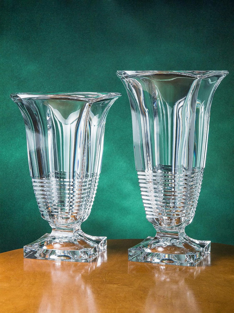 Vase - Cut Crystal - Handmade Glass - 12.8" Height - Footed - for Flowers - Roses - Made in Europe