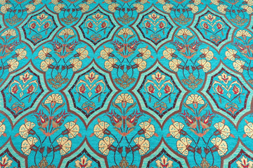 Turkish Upholstery Fabric by the Yard and Meter | Turquoise Blue Carnation Pattern Jacquard Fabric for Sofa