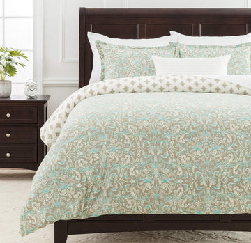 Premium Damask Sage Duvet Cover Set - Duvet Cover (90" x 90") & 2 Pillow Shams (20" x 26") - 3-Piece Set