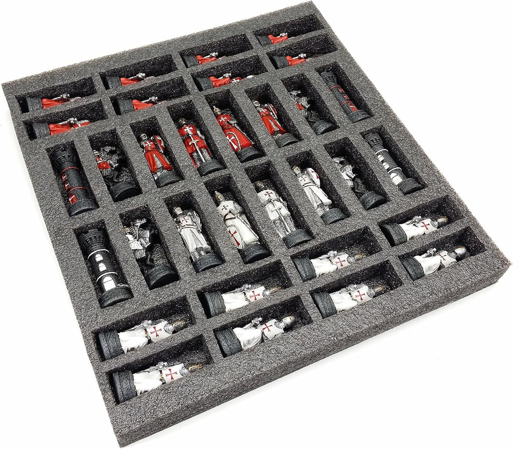 Medieval Times Crusades Red and White Armored Maltese Knights Chess Set with 17" Board