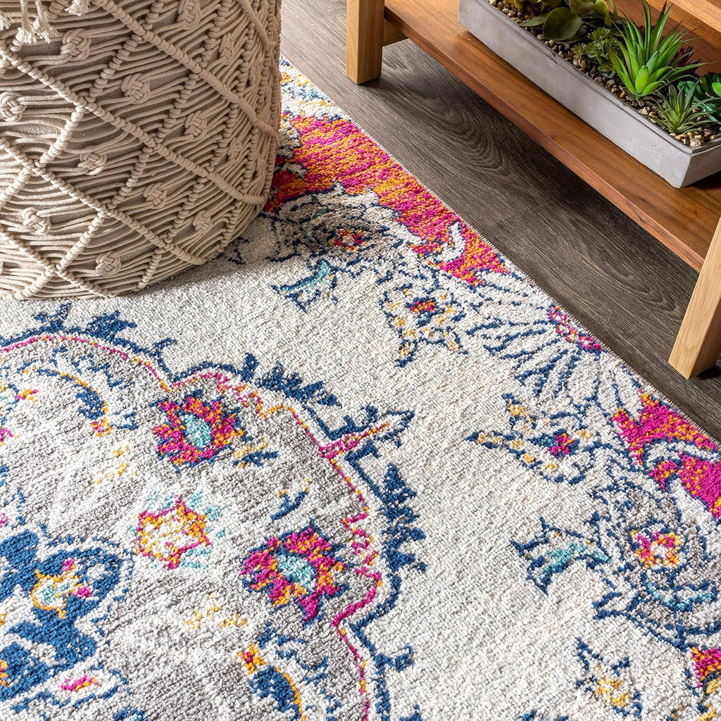 Boho Vintage Multi Indoor Area Rug, Bohemian Flair Medallion, Chic, Floral, High Traffic, Pet Friendly