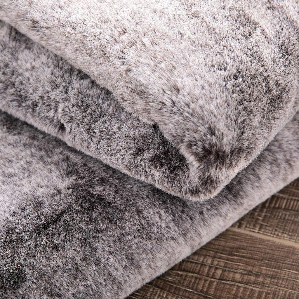 Double Sided Faux Fur Throw Blanket Silky Soft Oversized Afghan Machine Washable, Grey Striped Mink Chinchilla Shadow