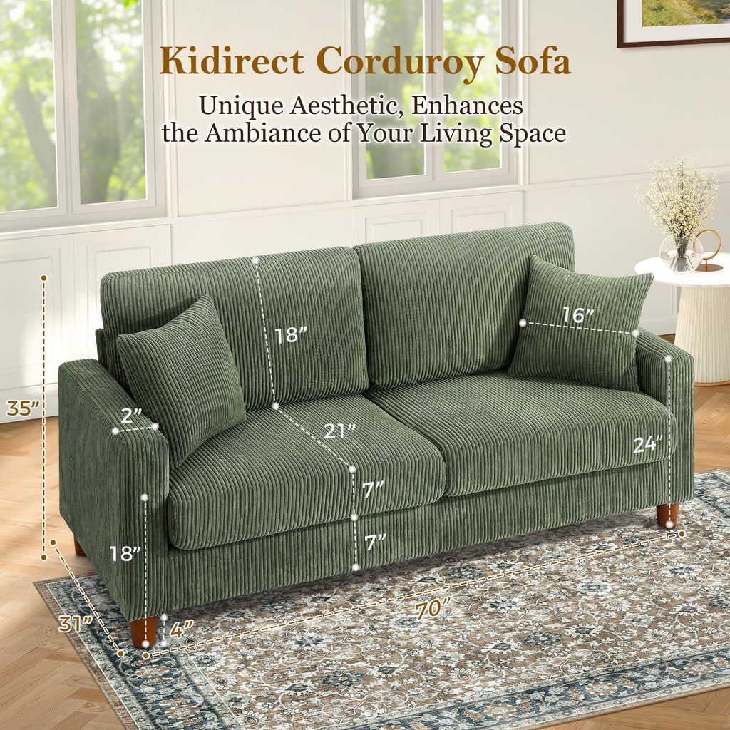 70in Corduroy Couch, Small Loveseat Sofa, Oliver Corduroy Couch