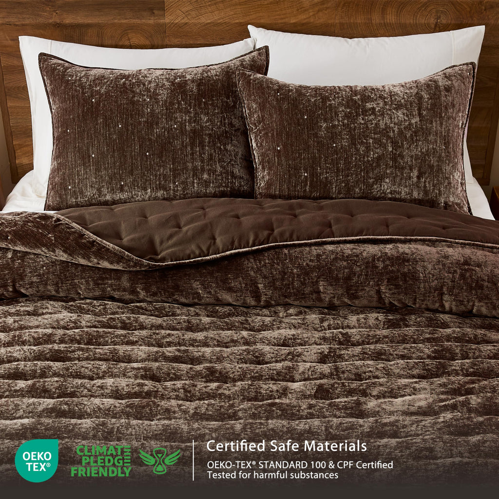 Cloud Soft Quilt Set, Chocolate Brown Chenille Velvet