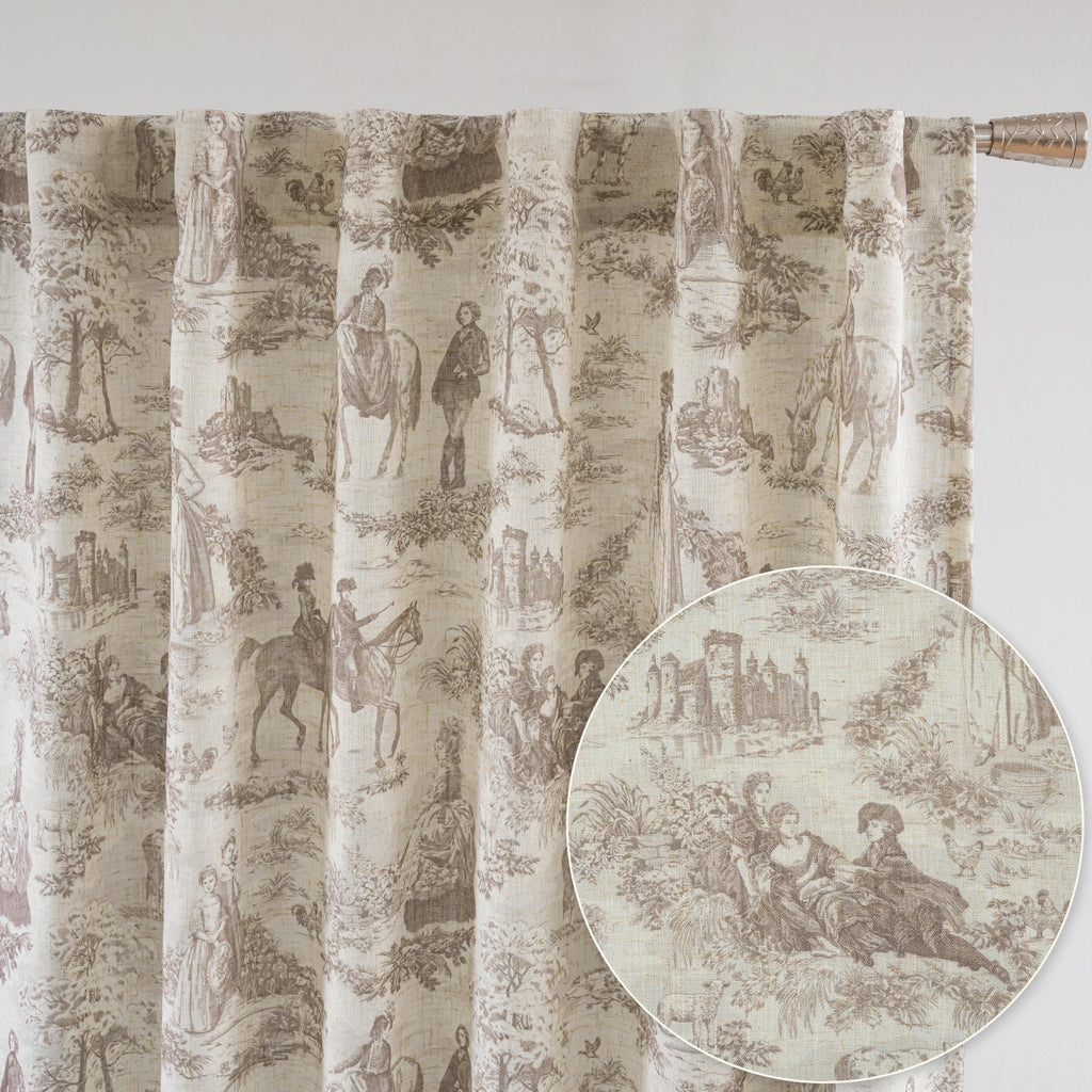 100% Blackout Curtains Toile Linen Back Tab, W52xL84, Beige
