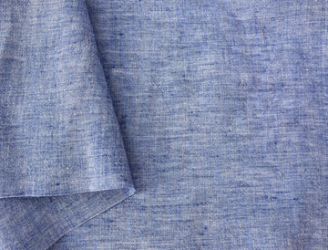 100% Linen Fabric - Yarn Dyed Chambray, Pre-Washed, Lightweight Crisp & Cool Handfeel, 52-54" Wide - (Dusky Blue