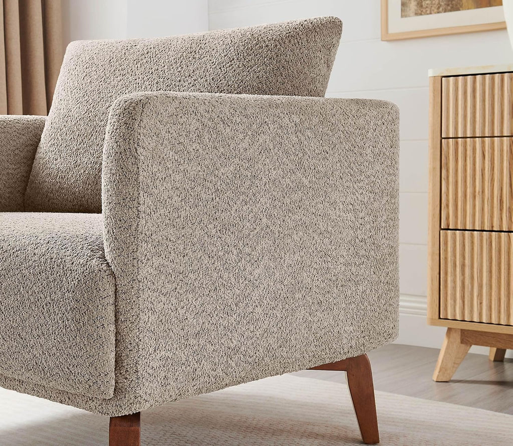 Oversized Accent Chair Modern Boucle Armchair - 37" Wide Accent Chair with Solid Wood Legs, Camel Upholstered Lounge