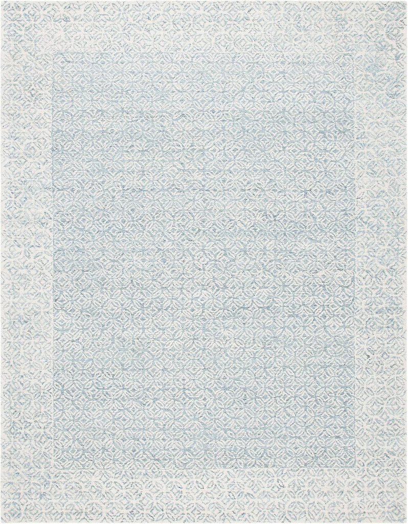 Abstract Area Rug - 9' x 12', Blue & Ivory, Handmade Wool