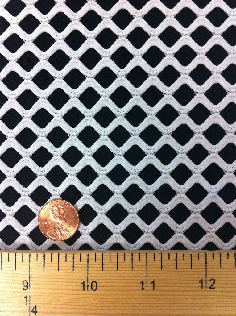 Big Hole Diamond Mesh on Stretch Polyester Spandex Fabric by The Yard (White)