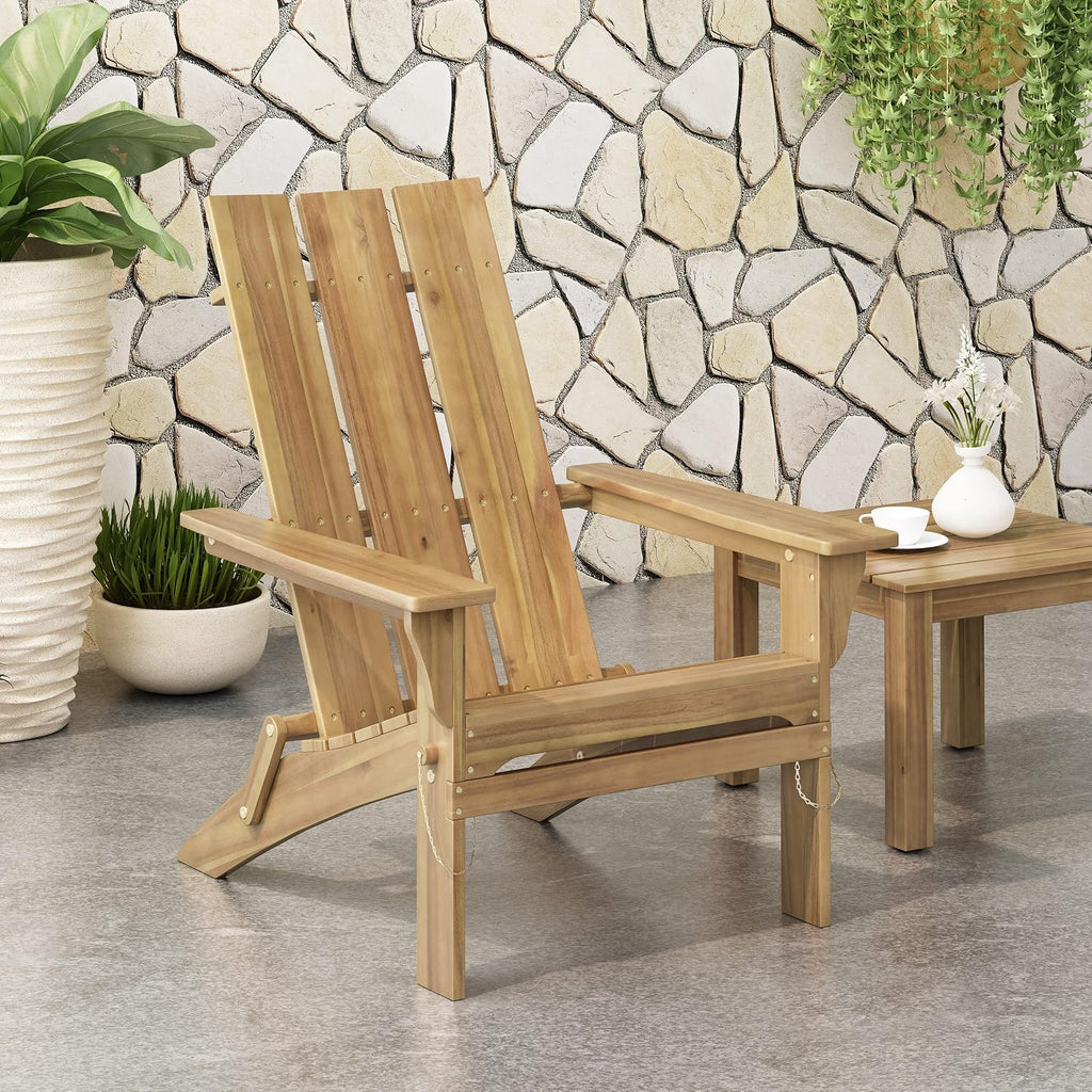 Foldable Adirondack Chair, Weather Resistant Wood Patio Outdoor Club Chair for Porch, Deck & Garden, Natural
