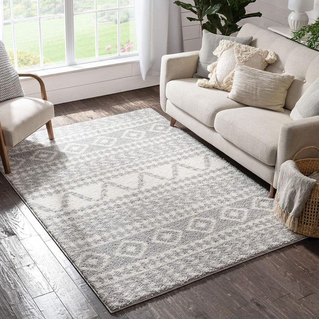 Madison Shag Cossima Grey Tribal Moroccan 5'3" x 7'3" Area Rug, Cream, 5 ft 3 in x 7 ft 3