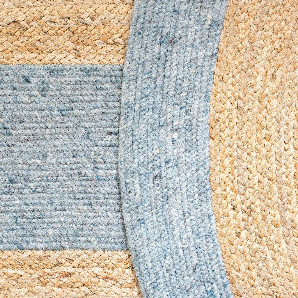 Braided Round Rug 6', Wool Light Blue & Gold BRD910H | 3/8" Pile, Handwoven, Wool & Jute Fibers, Indoor Rug