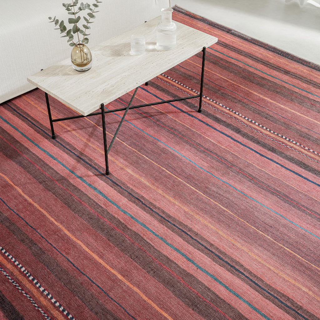 Crimson Horizon Brown & Red Area Rug - Persian-inspired design