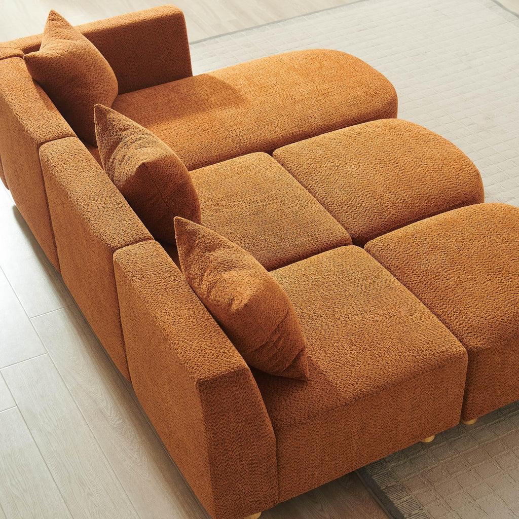 109.84" Modular Sectional Sofa with Pillows, 5-Seater, Boucle Curry