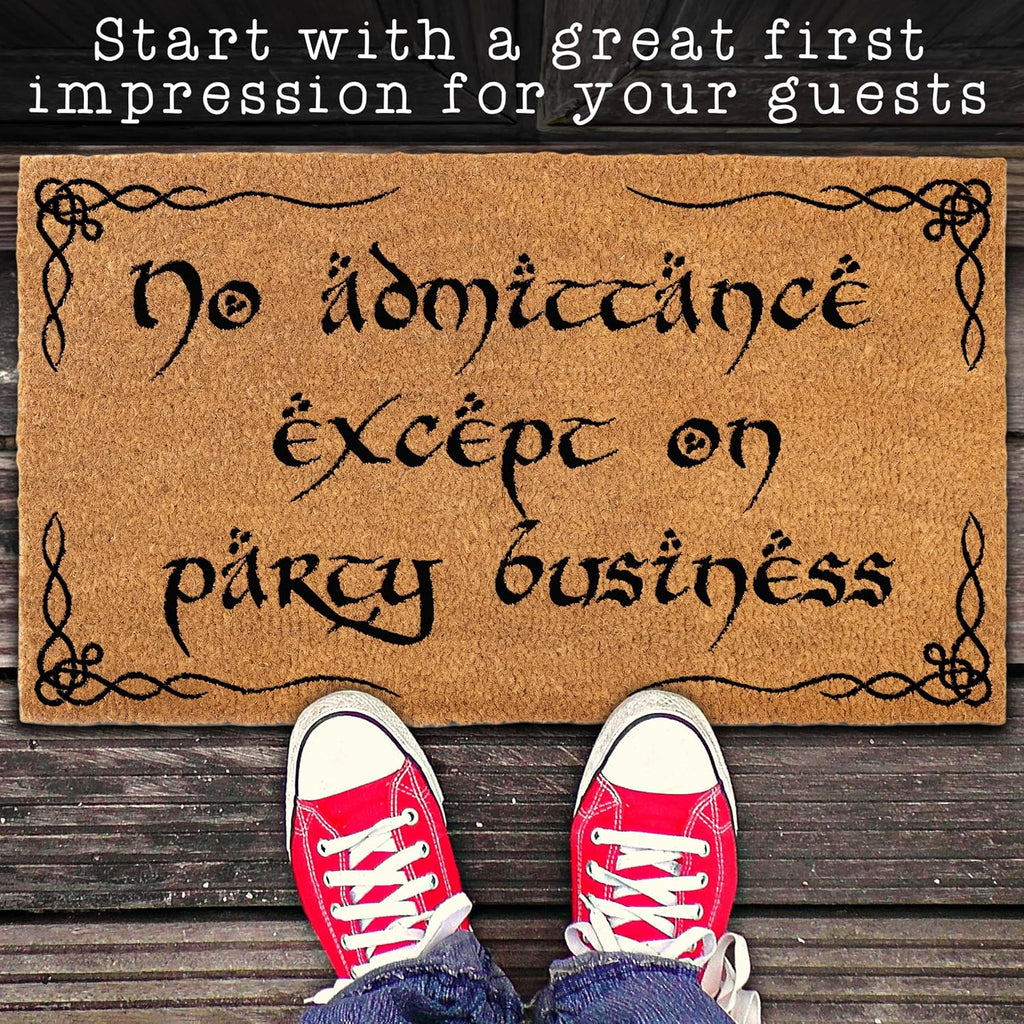 No Admittance Except On Party Business Doormat 30x17 Inch Nerdy Welcome Mat | Funny Entryway Decor, Fantasy Fan Gift