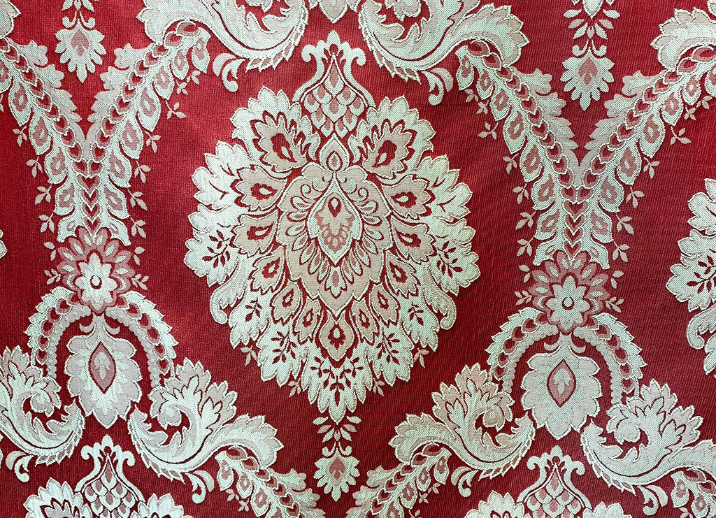 Damask Upholstery and Drapery, Jacquard Fabric-Vail Pattern (Red)