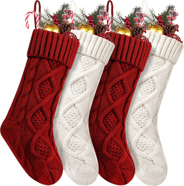 Christmas Stockings 18 Inches Large Size Cable Knitted Stocking Gifts & Decorations for Family Holiday Xmas - Set of 4
