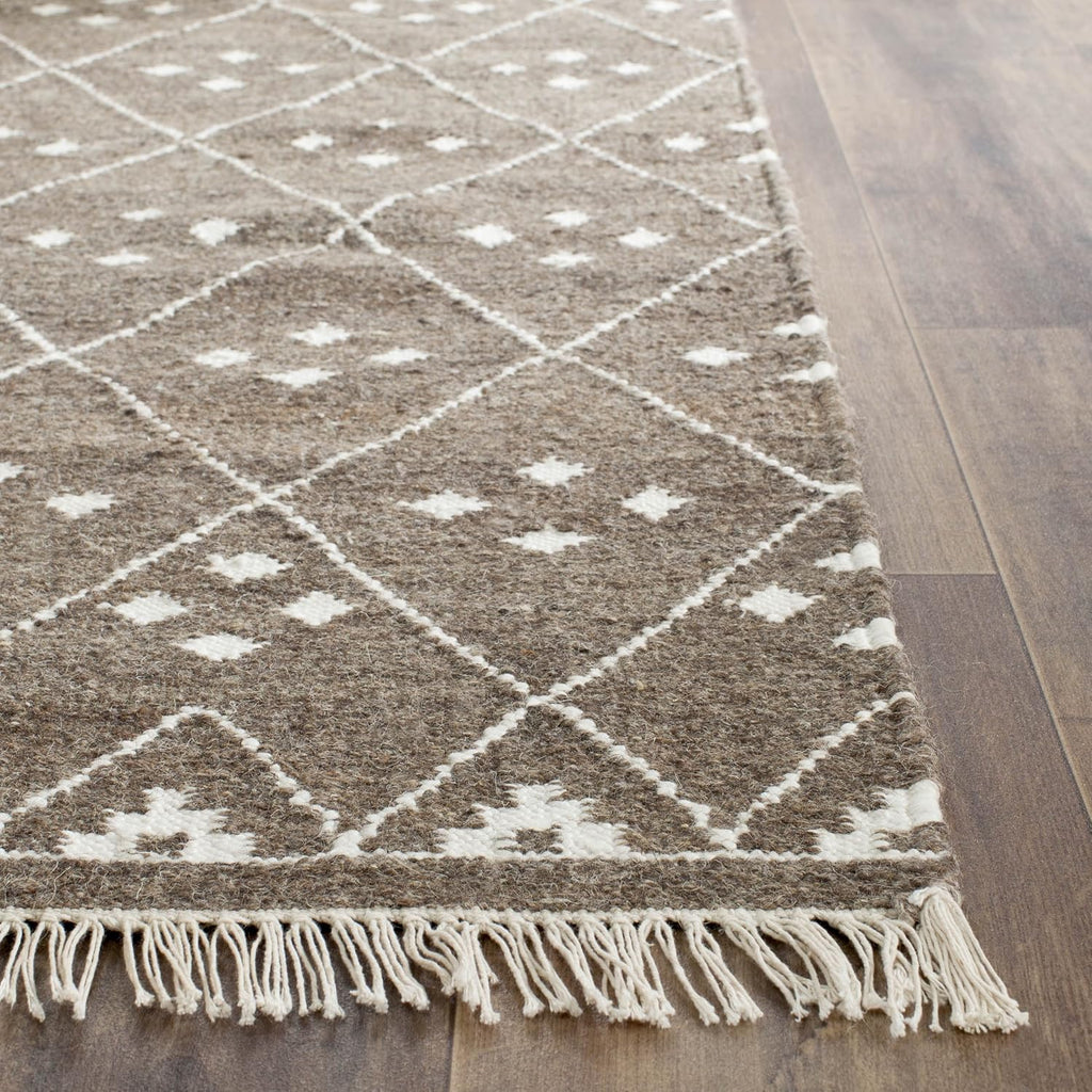 Natural Kilim Collection Runner Rug - 2'3" x 6', Brown & Ivory, Handmade Moroccan Boho Tribal Wool & Viscose, Ideal