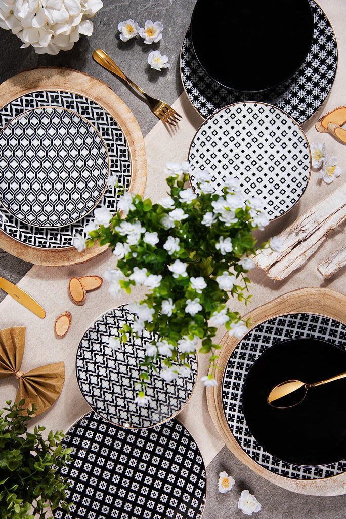 Monochrome 18-Piece Porcelain and Ceramic Stoneware Dinner Set