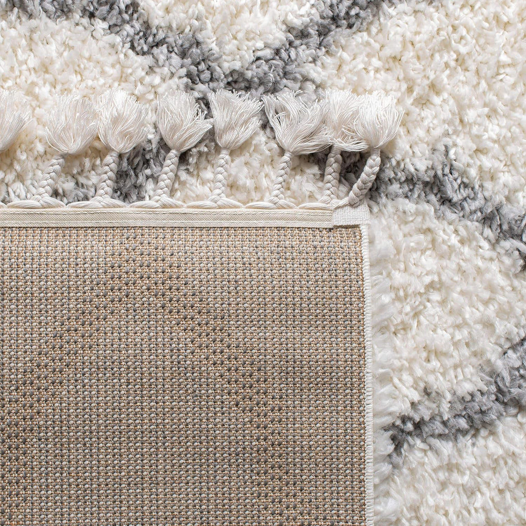 Moroccan Tassel Shag Collection Runner Rug - 2'2" x 8', Ivory & Light Grey, Boho, Non-Shedding & Easy Care, 1.5-inch
