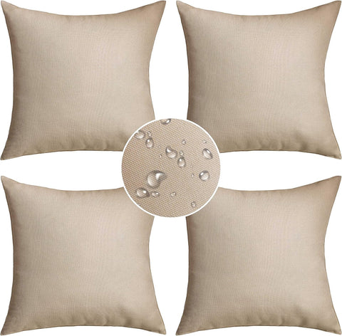 Outdoor Throw Pillows 18x18 Waterproof Square Pillow Covers Decorative Pillowcase, Set of 4, 18 x 18 Inch, Beige
