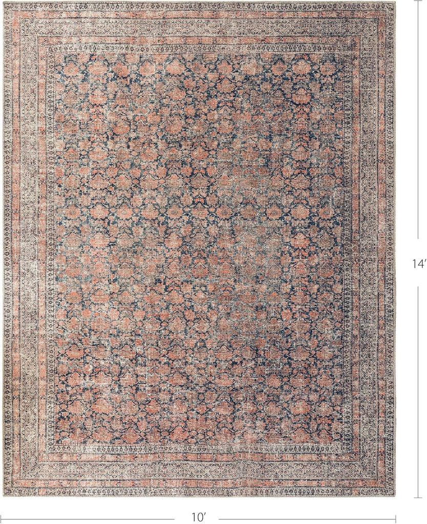 Rustica 10’ x 14’ Area Rug - Clay Rose & Blue-Cast Graphite Heritage Flatweave, Low-Pile - Easy Clean Area Rug