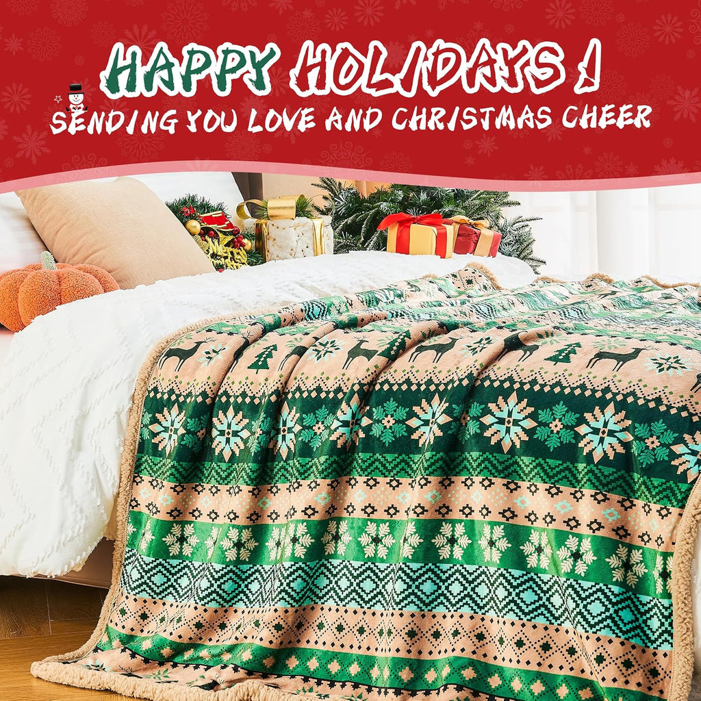 Christmas Throw Blanket, Christmas Decorations Blankets and Throws, Fuzzy Cozy Soft Warm Fleece Sherpa Winter Holiday