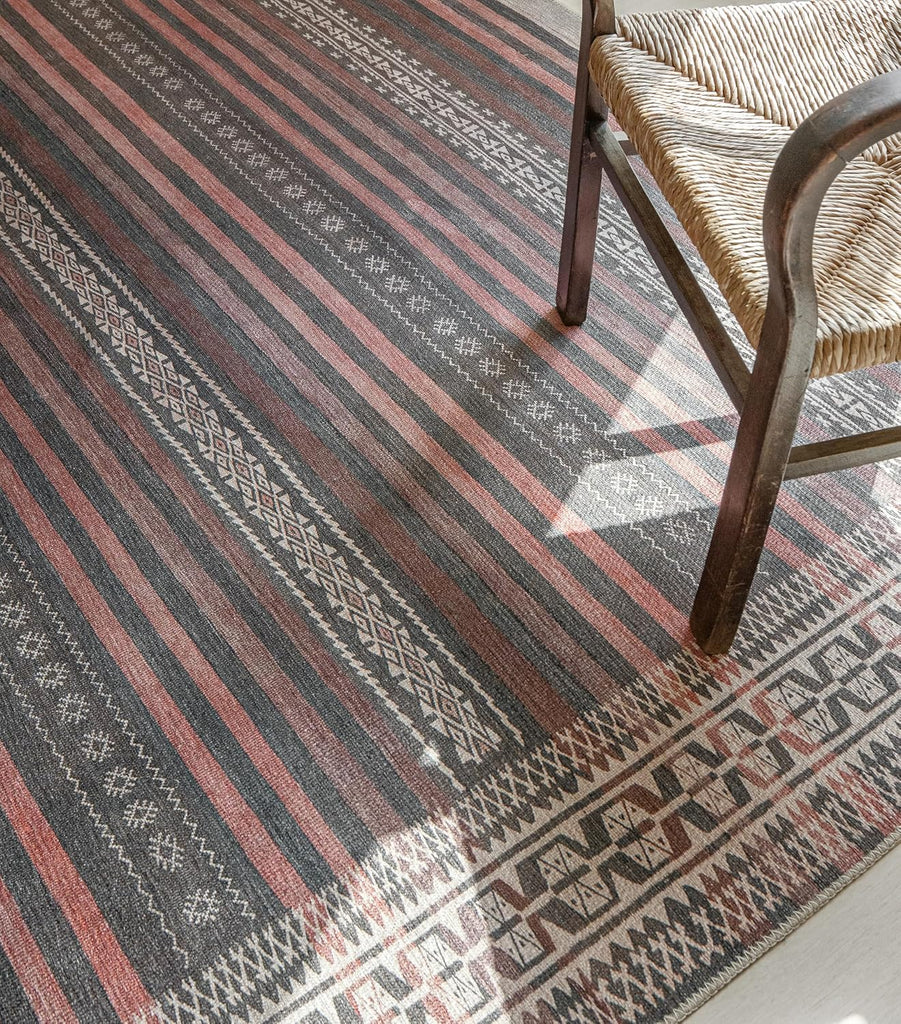 Vibe Stripe Rust Red & Clay Accent Rug - Persian-inspired design