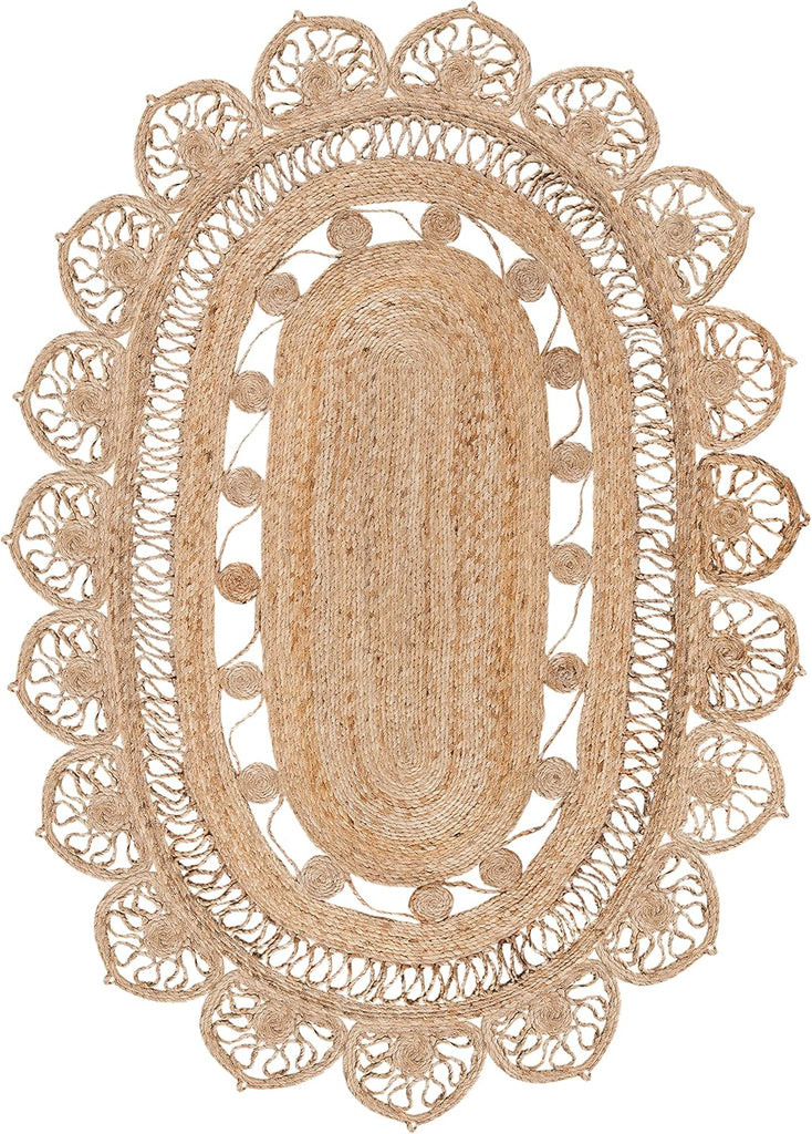 Natural Fiber Round Collection Oval Natural NFB251A Handmade Boho Country Charm Jute Area Rug