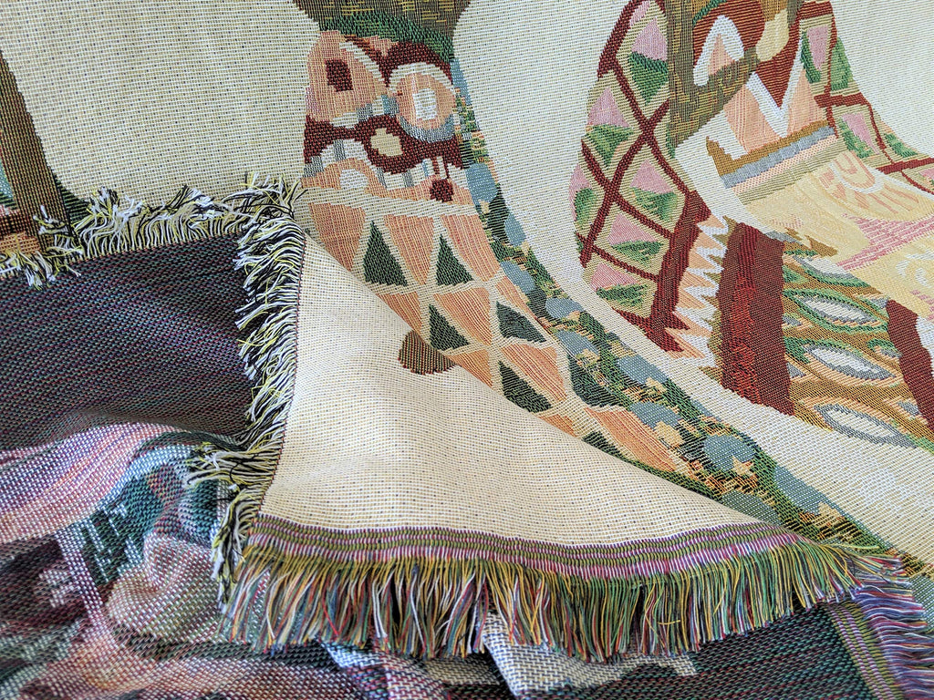 African Woven Tapestry Throw Blanket, Dancing Women, 50x60