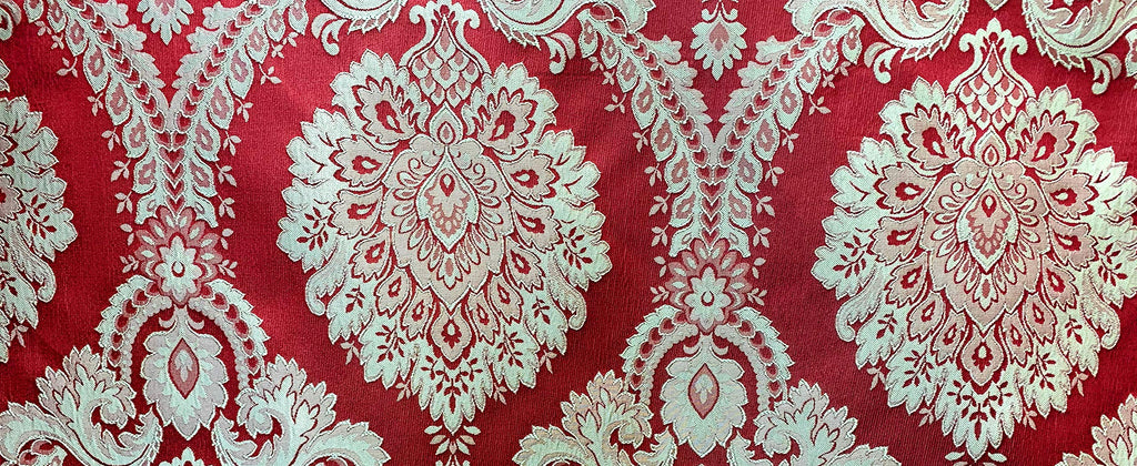 Damask Upholstery and Drapery, Jacquard Fabric-Vail Pattern (Red)