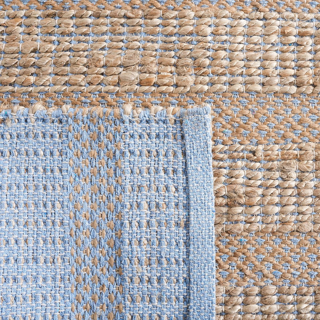 Area Rug - Natural Fiber Collection - Large - Light Blue & Natural, Handmade Jute & Cotton, Boho Farmhouse