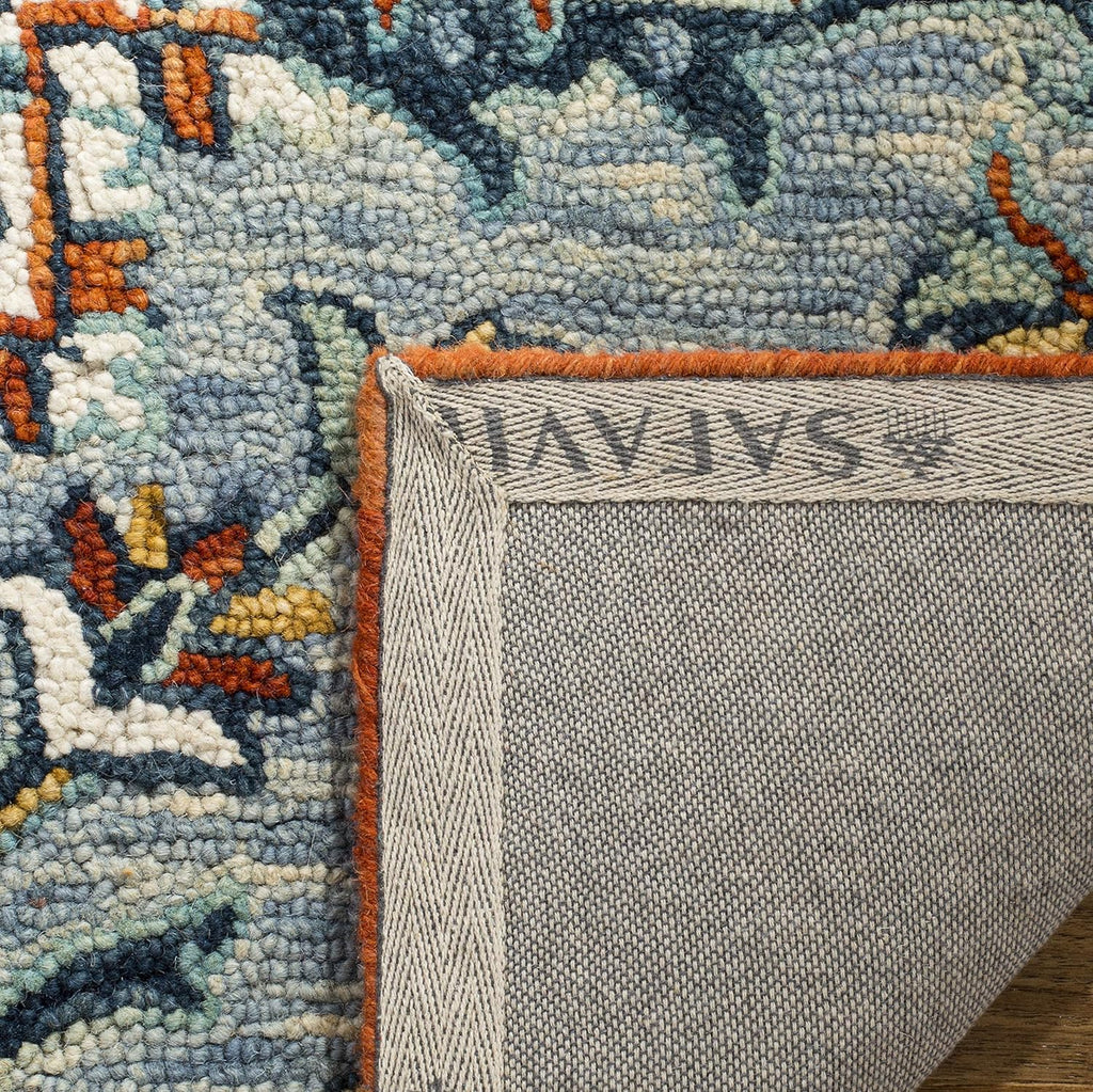 Area Rug 8x10 - Aspen - Large - Blue & Rust, Handmade Wool, Boho Design
