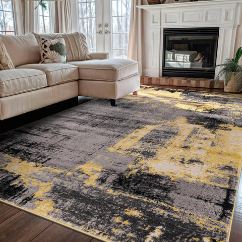 Rugshop Modern Abstract Design Non Shedding Soft Ideal for Living Room,Bedroom,Kitchen Area Rug 5' x 7' Yellow