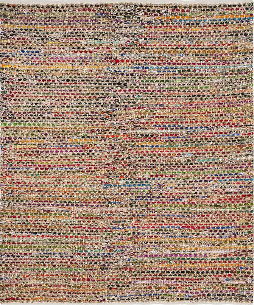 Cape Cod Collection Area Rug - 6' Square, Natural & Multi, Handmade Boho Braided Jute, Ideal for High Traffic Areas