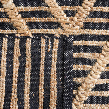Natural Fiber Collection Area Rug - 4' Square, Black & Natural, Flat Weave Jute, Ideal, Dining Space (NF378Z)