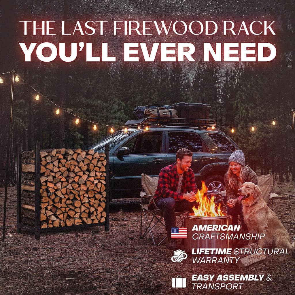 4-Foot Black Raised Firewood Rack, 1/4 Cord w/o Cover|Made in USA