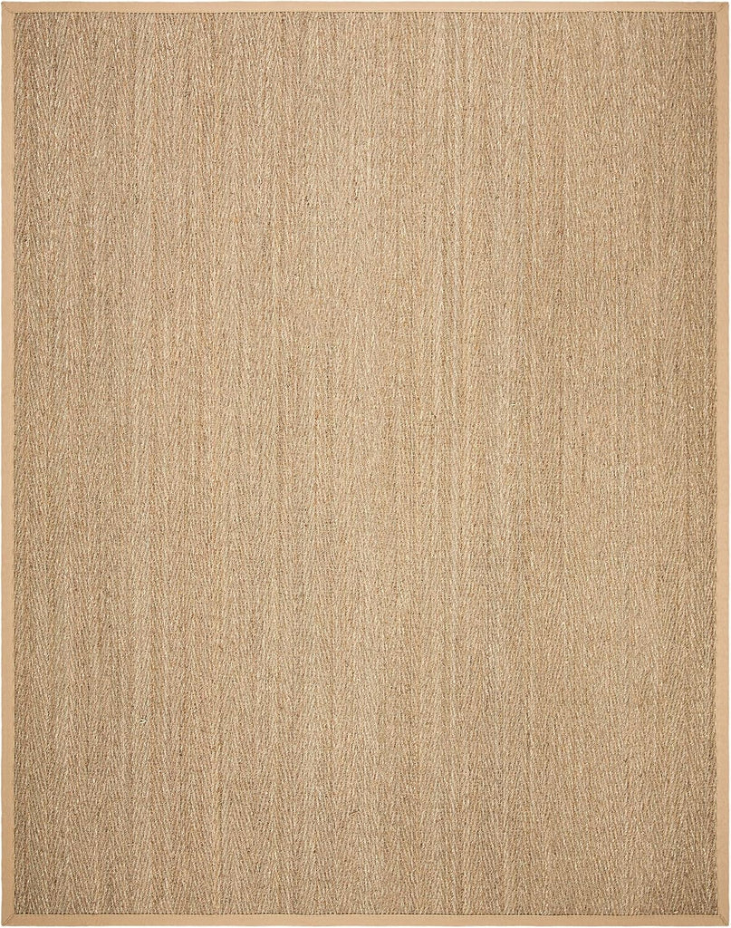 Area Rug 9x12 - Natural Fiber - Large - Natural & Beige, Seagrass, Herringbone Pattern with Border