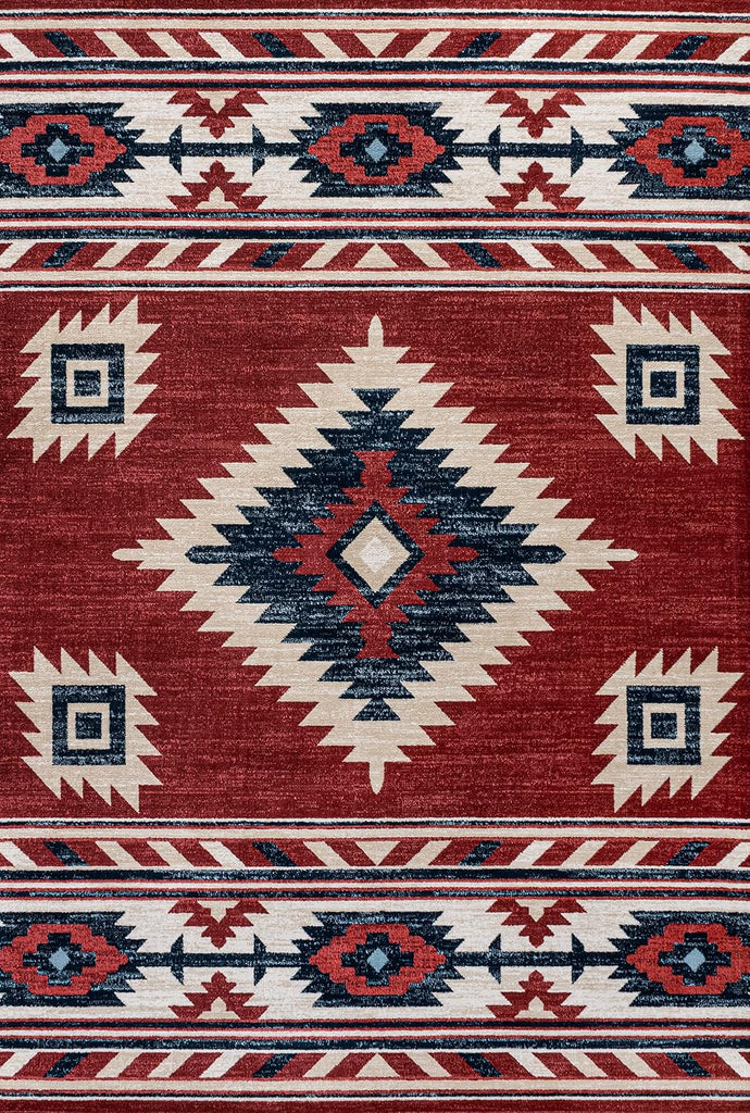 Medallion Southwestern Indoor Area Rug Red/Navy/Cream, Serape, Easy-Cleaning, High Traffic, Pet-Friendly