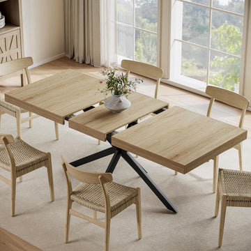 Extendable Dining Room Table for 4 6 8, 55"-70" Kitchen Table Leaf, Oak