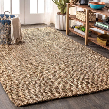 Pata Hand Woven Chunky Jute Natural Area Rug, 12x15, Bohemian, Rustic, Cottage, Easy-Cleaning
