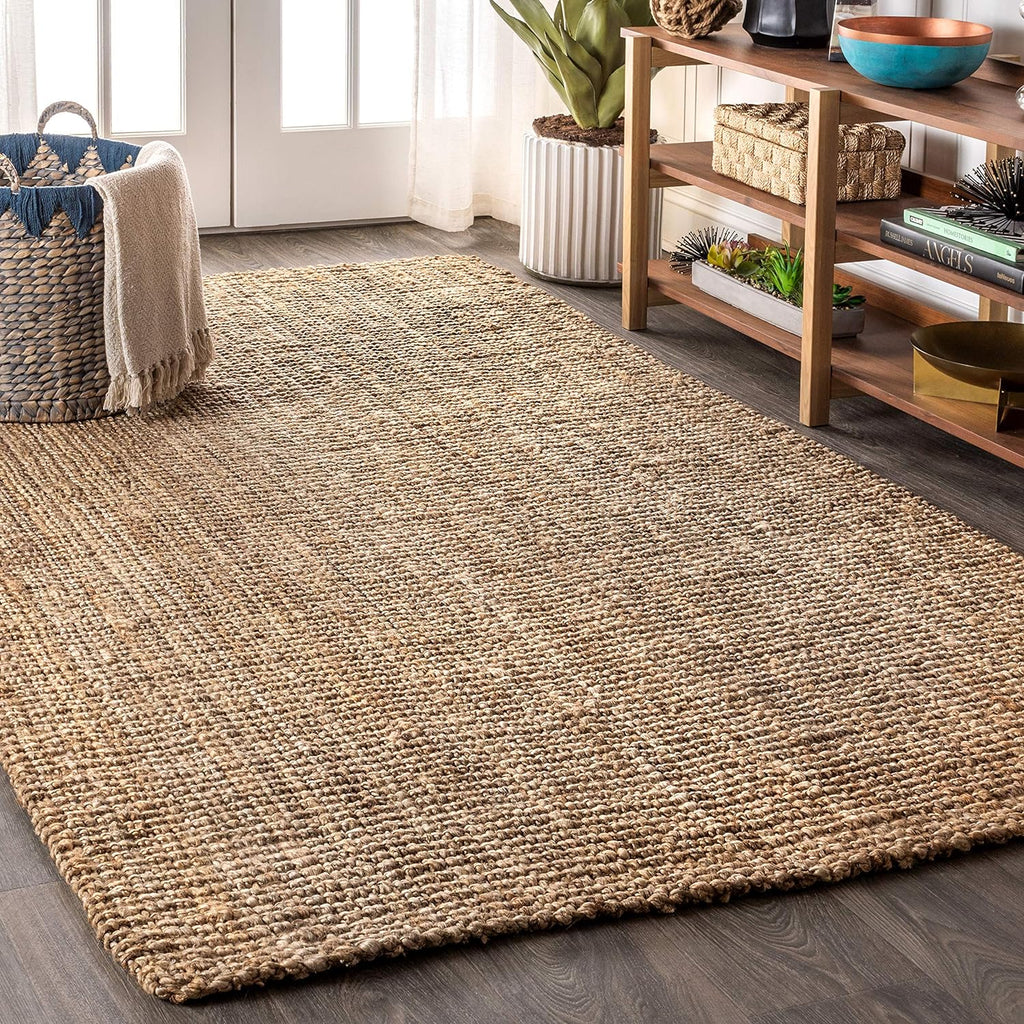 Pata Hand Woven Chunky Jute Natural Area Rug, 9x12, Bohemian, Rustic, Cottage, Easy-Cleaning